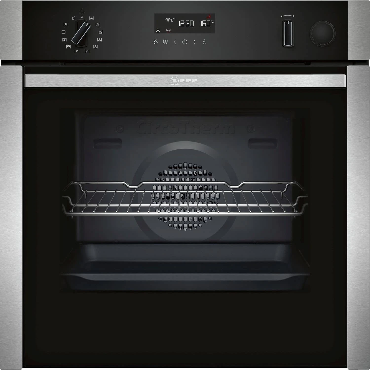 Neff N50 Slide And Hide Multifunction Single Oven - Black With Steel Trim