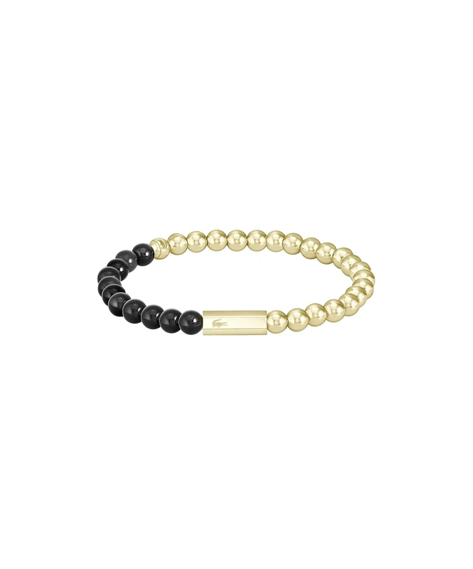 Lacoste Men's SCOTTIE Collection Beaded Bracelet in Yellow Gold with Black Onyx - 2040247