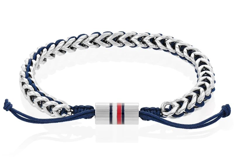 Tommy Hilfiger Jewelry Men's Stainless Steel and Nylon Intertwined Bracelet with Adjustable Closure - 2790511