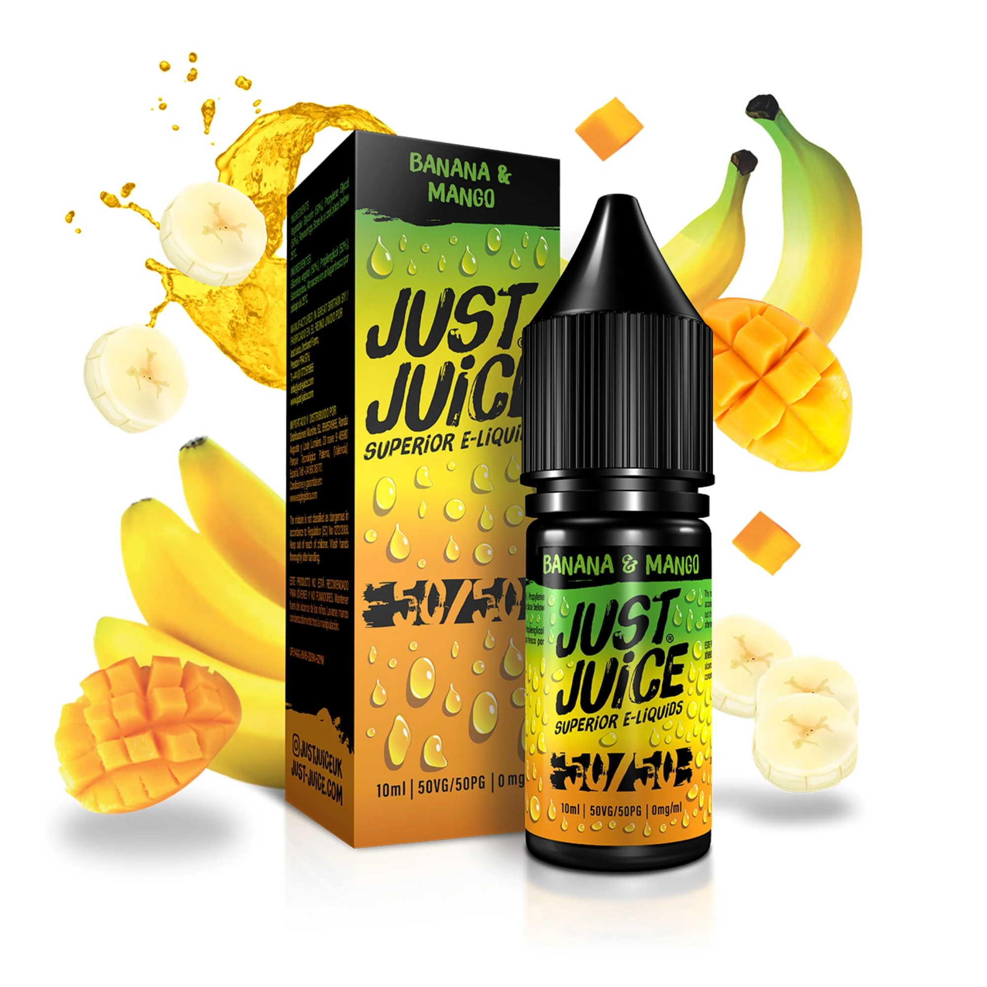 Just Juice Superior E-Liquids Vape Liquid with No Nicotine - Banana & Mango Flavour - 10ml Bottle, 50/50 0mg e-Liquid, Nic Free eliquid with Menthol Flavours