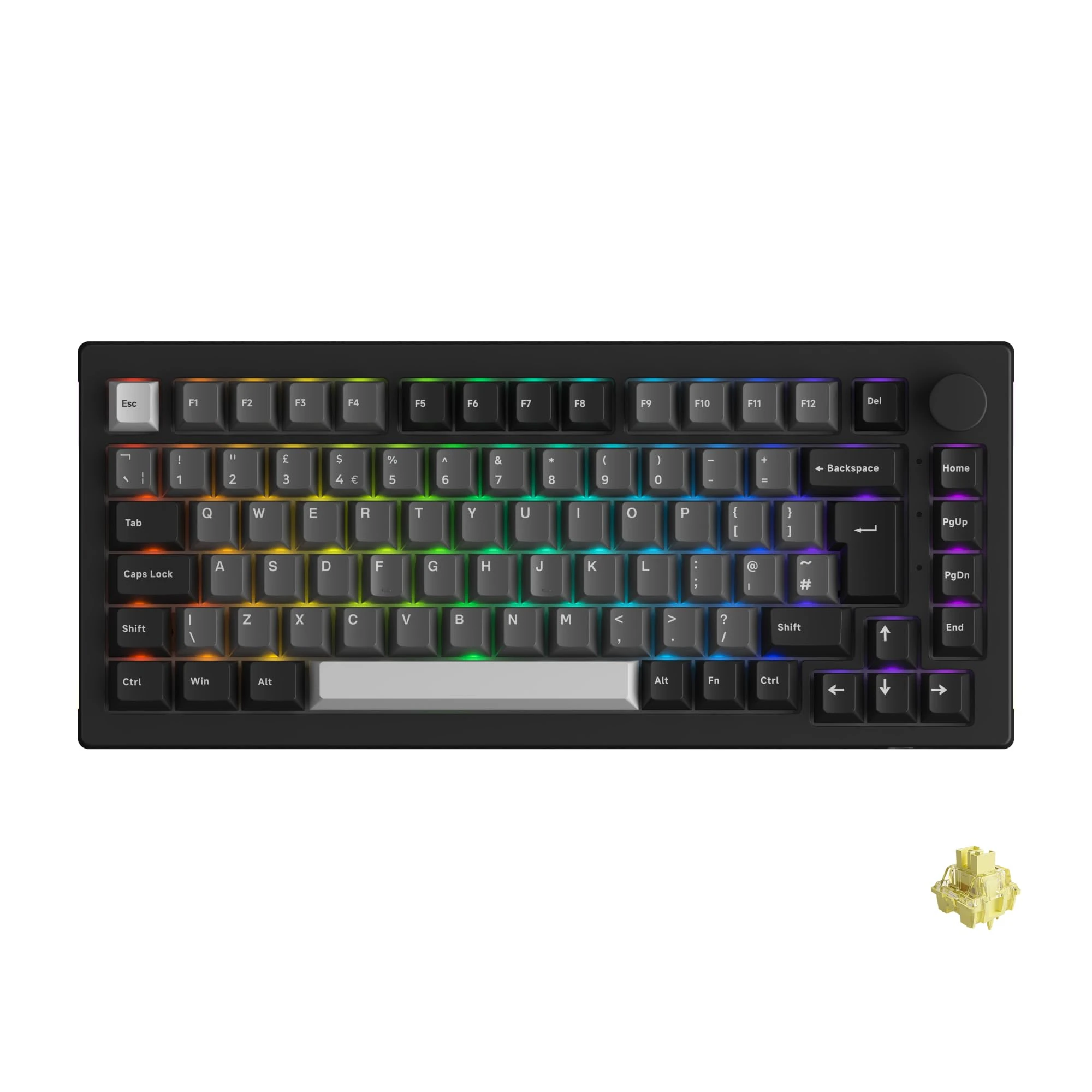 Akko 5075B Plus Mechanical Gaming Keyboard ISO-UK Multi Modes BT5.0/2.4Ghz/Type C, 5 Pin Hot Swappable Gasket Mount PBT Cherry Programmable with A Rotary Knob, Compatible for Win/Mac/IOS/Android