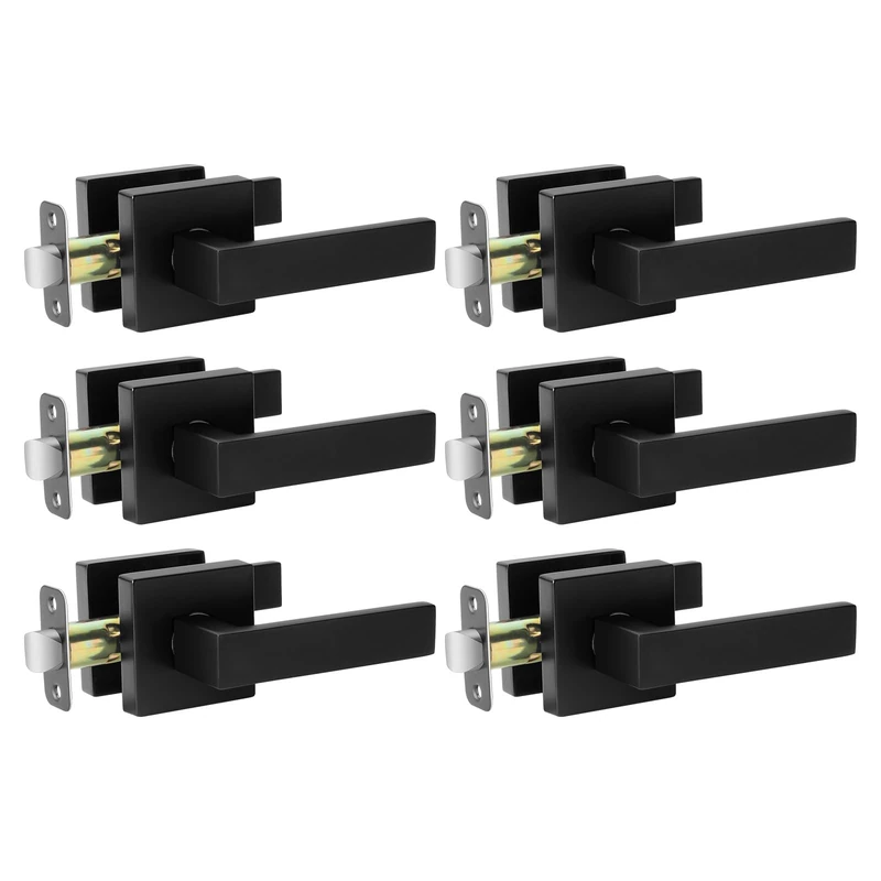 AEEKEL Matte Black Door Handle Interior Door Knob Passage Levers Set (No Lock), 6 Pack Heavy Duty Door Handle for Hall or Closet, Keyless Door Levers for Left Right Handle Doors