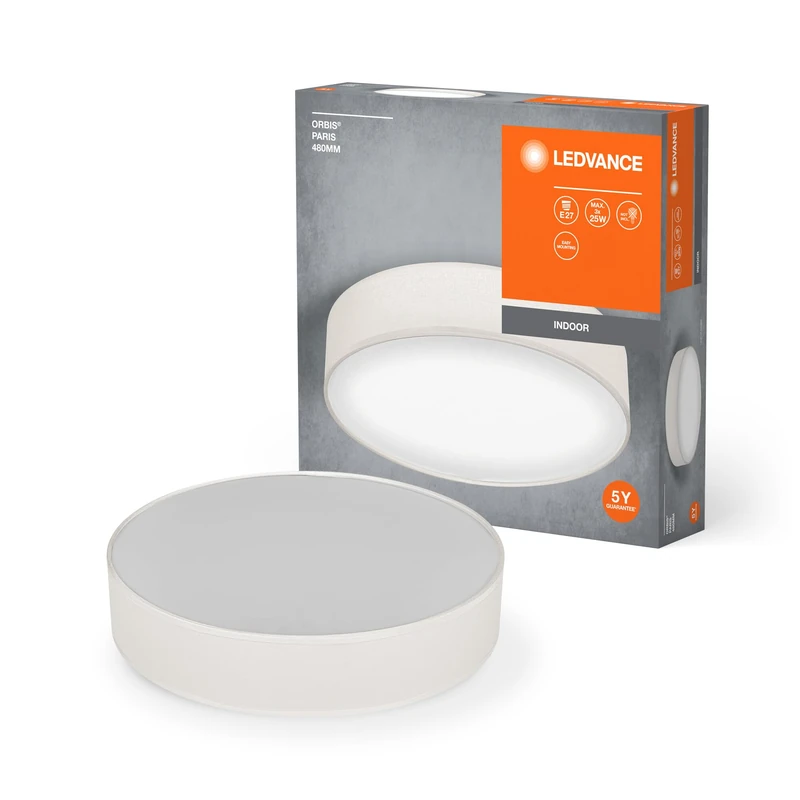 LEDVANCE Orbis Paris Ceiling Light 480Mm, Beige, 3Xe27 Base, Can Be Fitted with Smart Lamp, High Quality, Modern Design, with Fabric Shade, Suitable for Indoor Use, Round, Ip20 - Image 1