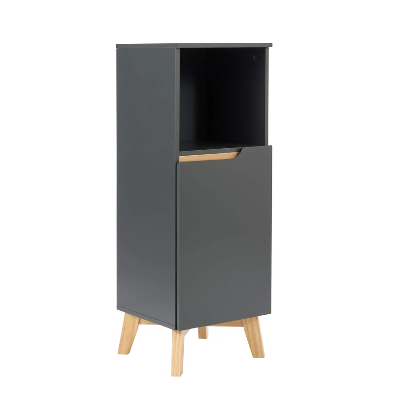 Home Source| Florence 86cm Bathroom Floor Cabinet – Grey, Soft Close Door, 3-Shelves with 1-Open Shelf,Versatile Cupboard for Bathroom or Hallway, Narrow Bathroom Storage Unit 30x30x86cm