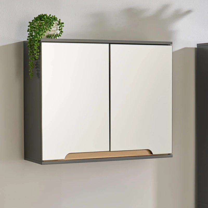 Home Source| Florence Wall Mounted Bathroom Cabinet – Grey, Soft Close Door, 3-Shelves with 1-Open Shelf, 60cm Tall Cupboard, Vanity Storage Unit 30x30x60cm