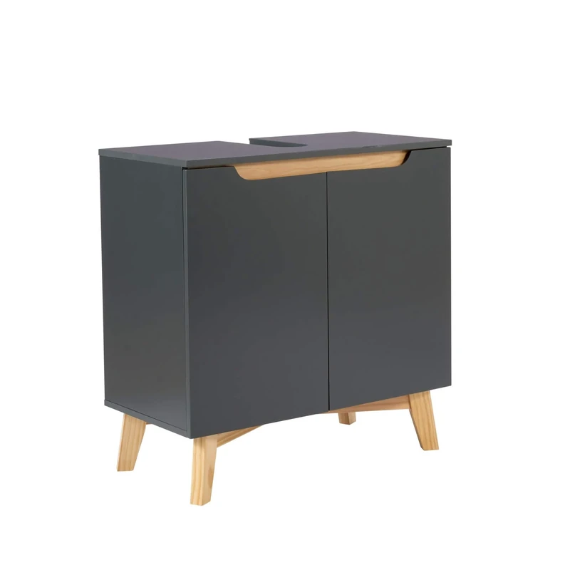 Home Source| Florence Under Sink Bathroom Storage Cabinet– Grey, 2-Door Basin Cupboard, Space-Saving Modern Furniture, Under Sink Storage 30x60x60cm