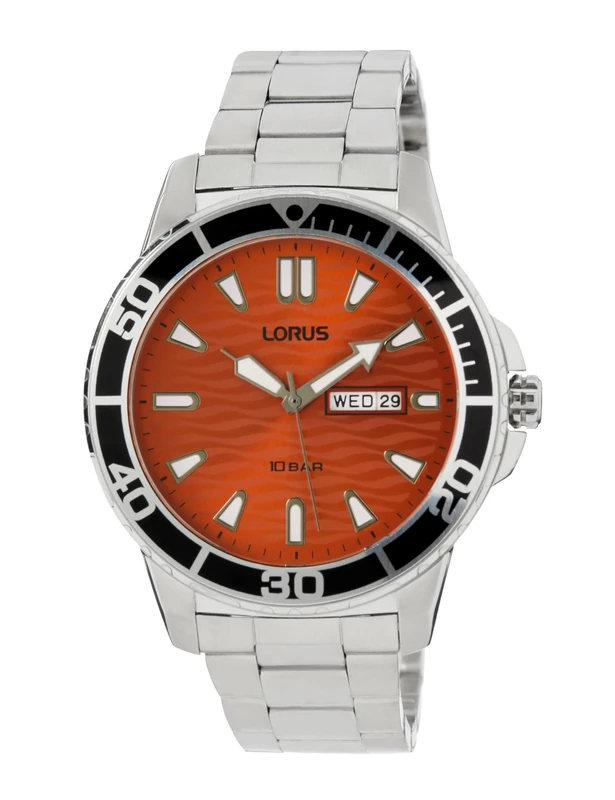Lorus Men's Analogue Quartz Watch with Metal Strap RH361AX9, Orange