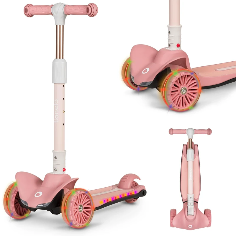 LIONELO TIMMY Scooter for kids ages 3,4,5...Up to 30kg with LED Light-up Wheels & Platform, Lightweight 3 kg Three wheel kids scooter with Height Adjustment 64-76 cm, Non-Slip Platform, kids scooter