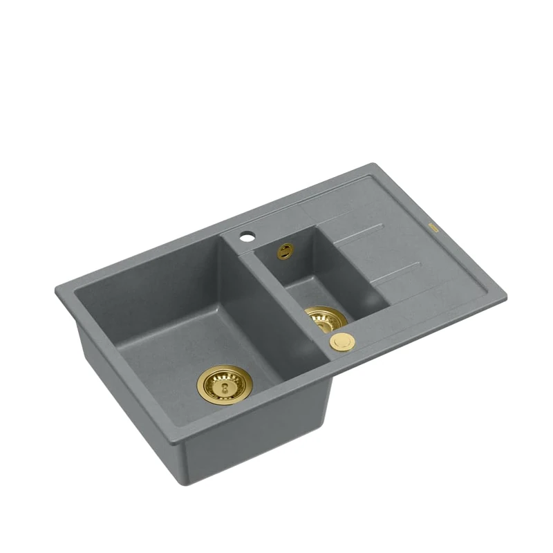QUADRON Morgan 116 Granite Kitchen Sink with Draining Board with Tap Hole Size 78 x 50 x 22 cm Grey & Golden