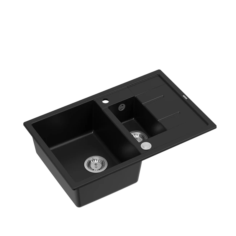 QUADRON Morgan 116 Double Sink Kitchen Sink 78 x 50 x 22 cm Pure Carbon & Steel Granite with Draining Board 60 cm - Image 1