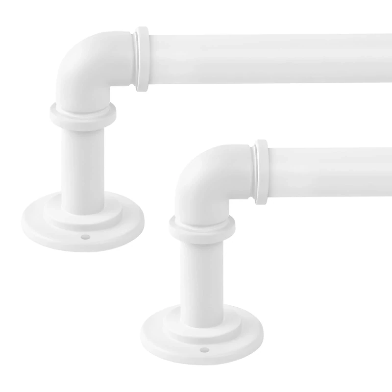 OLV 2 Pack White Industrial Curtain Rods for Windows 48 to 84 Inch(4 to 7 Feet), 1 Inch Diameter Blackout Wrap Around Adjustable Heavy Duty Window Drapery Rods, Indoor and Outdoor