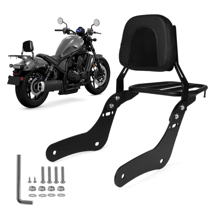 Motorcycle Rear Backrest Seat Pad with Luggage Rack for Rebel CMX1100 CMX1100T DCT 2021-2025, PSLER Passenger Backrest Sissy Bar with Cargo Support Racking Motorbike Accessories