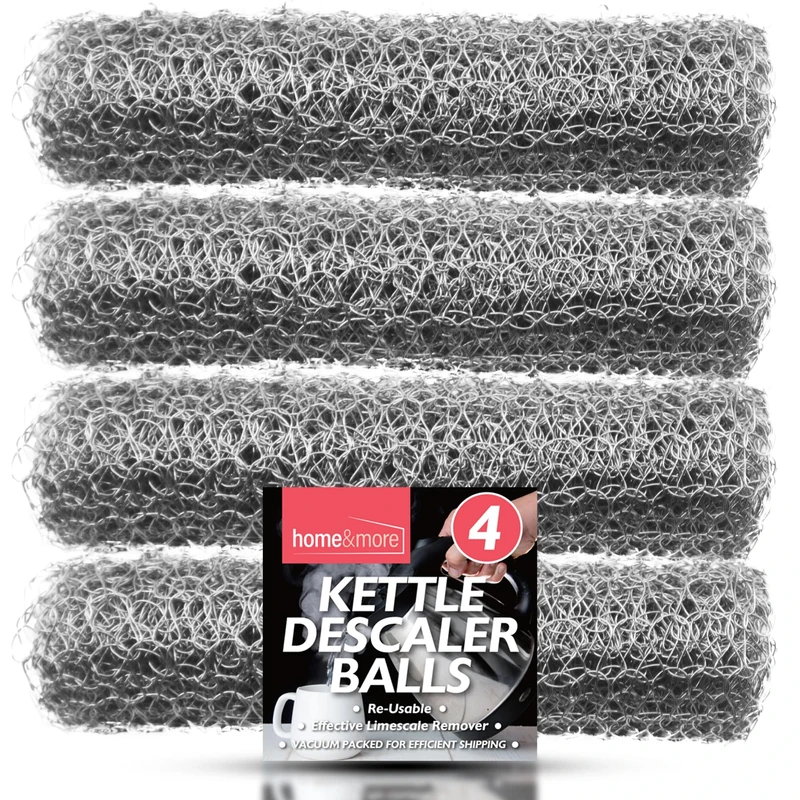 SOL 4pk Kettle Descaler Balls, Reusable Limescale Remover, Durable Stainless Steel Wire Ball & Prevent Furring & Prolong Appliance Lifespan, Easy to Use to Remove Grease, Stains & Grime