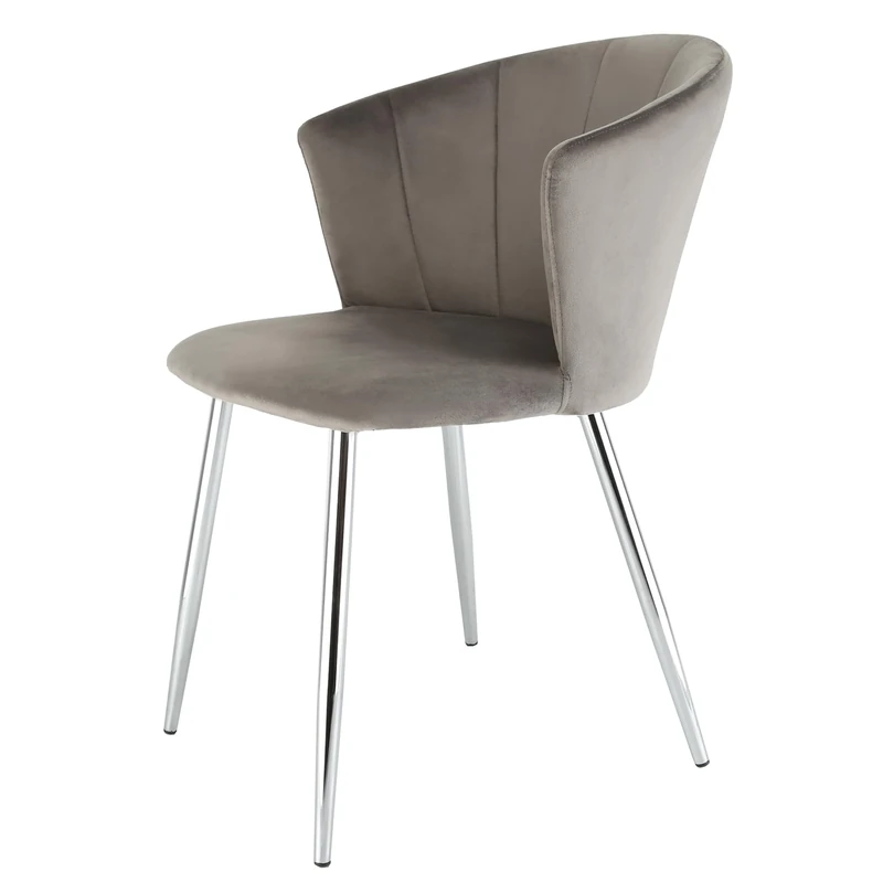 RayGar Dunel Accent Dining Chair with Petal Back Armchair With Golden Chrome Finish Metal Tube Legs (Grey/Silver)