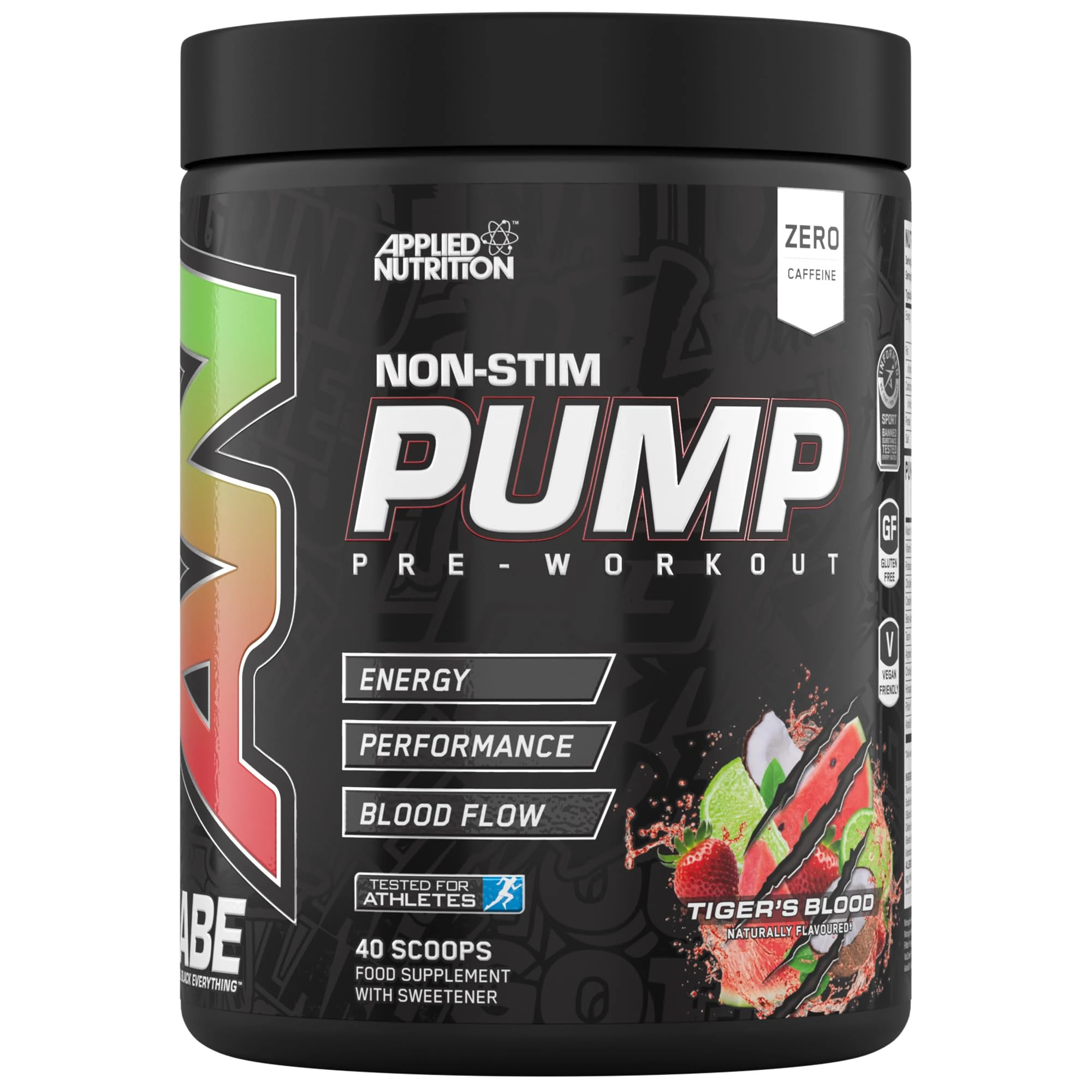 Applied Nutrition ABE Pump Pre Workout - All Black Everything Stim Free Pump Pre Workout Powder | Pump, Energy & Strength with Citrulline, Creatine, Beta-Alanine (500g - 40 Servings) (Tigers Blood)