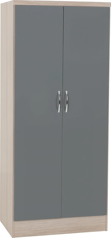 Seconique Nevada 2-Door Wardrobe - Grey Gloss/Light Oak, 78x52x182cm