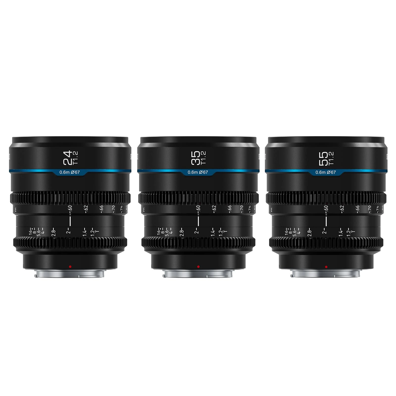 SIRUI Night Walker Manual Focus Cine Lens Set, 24mm, 35mm, 55mm, T1.2 Large Aperture S35 Frame Prime Lens for M4/3 Mount Cameras, For BMPCC4K, GH5II, GH5S, GH6, Z Cam (MS-3SMB, MFT Mount, Black)
