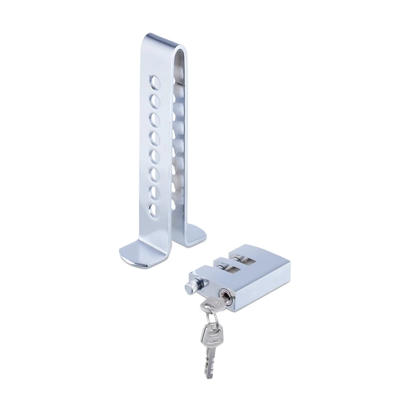 Relaxdays Pedal Lock, Theft Protection for Car & Motorhome, 8 Perforations, Safety Device for Accelerator, Brake, Silver, Steel, 19.5 x 8 x 7 cm