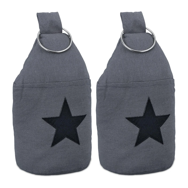 Relaxdays Set of 2 Doorstops, Star Motif, HxØ: 22.5 x 11 cm, Free-standing, Slam Brake, with Handle, Dark Grey/Black, Cotton