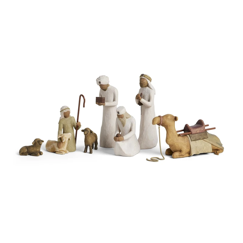Willow Tree Nativity Starter Figures Plus Three Wisemen, Sculpted Hand-pained 9-Piece Set