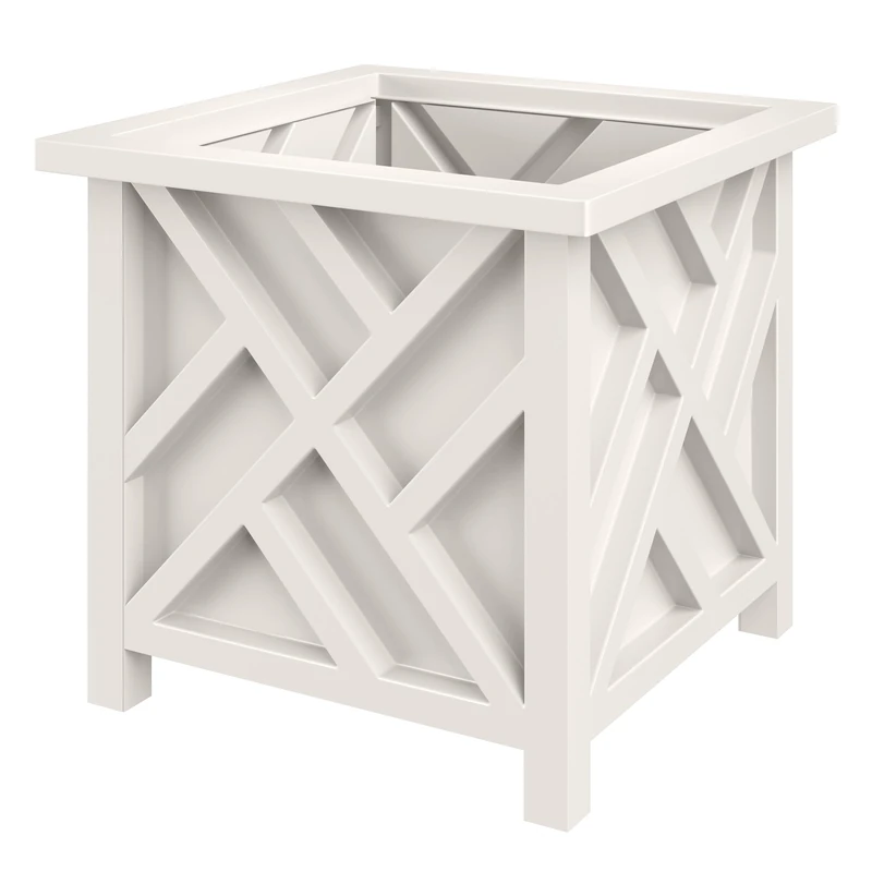 Pure Garden 15.5in White Lattice Planter Box - Large Square Pot