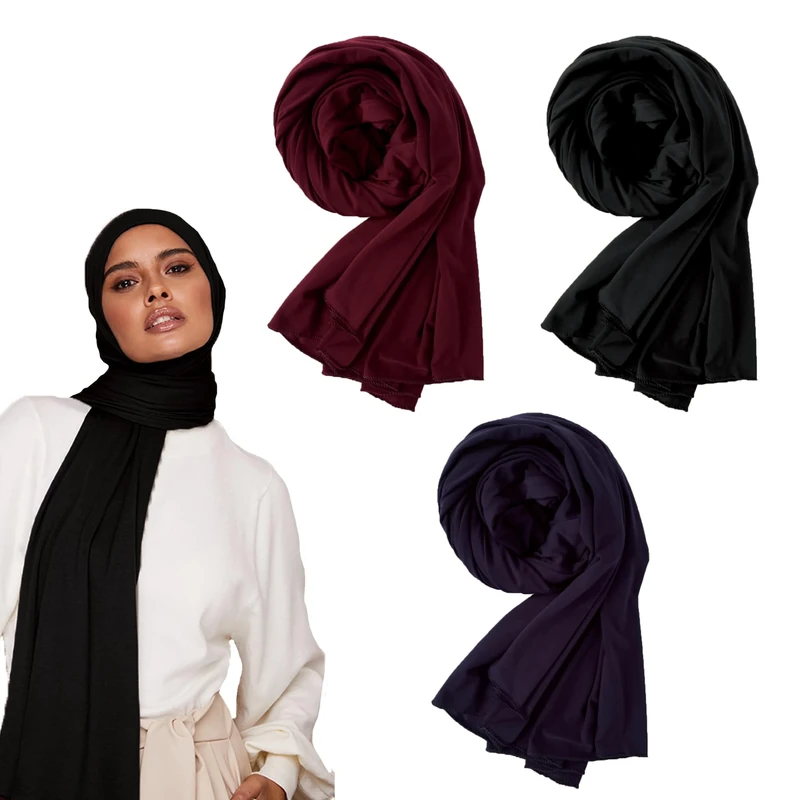 Voile Chic 3PCs Premium Jersey Hijabs Scarf for Women - Islamic Head Scarf Wrap Hijabs