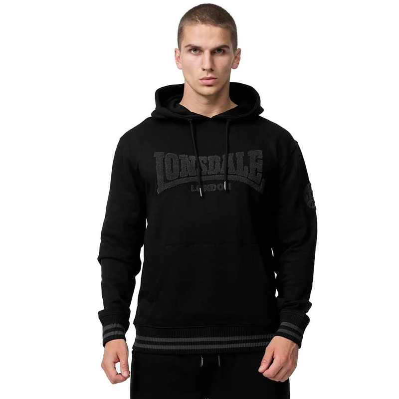 Lonsdale Men's Kneep Hoodie, Black/Grey, M