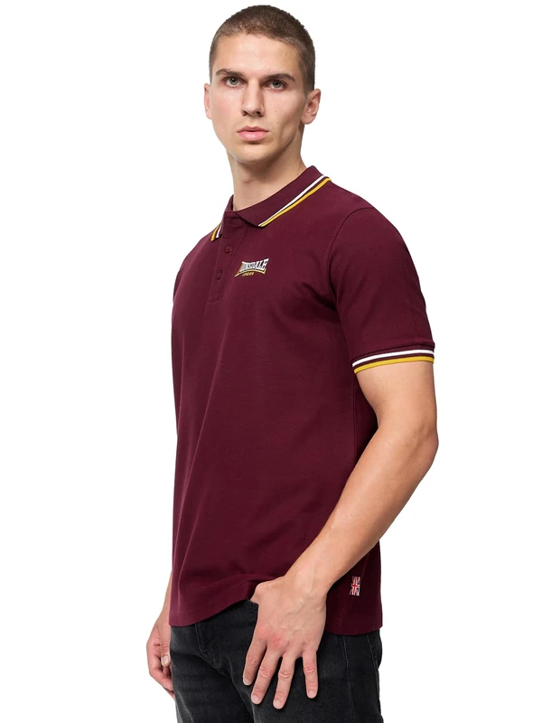 Lonsdale Men's Velton Polo Shirt, Oxblood/Yellow/White, M