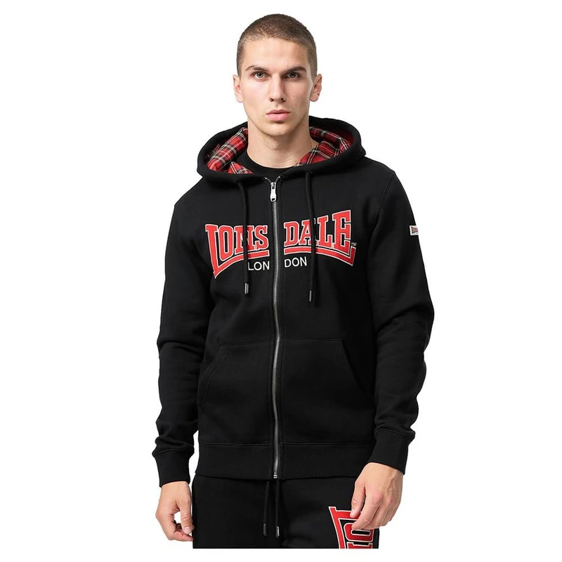 Lonsdale Men's Taransay Hoodie, Black/Red/Grey, S - Image 1