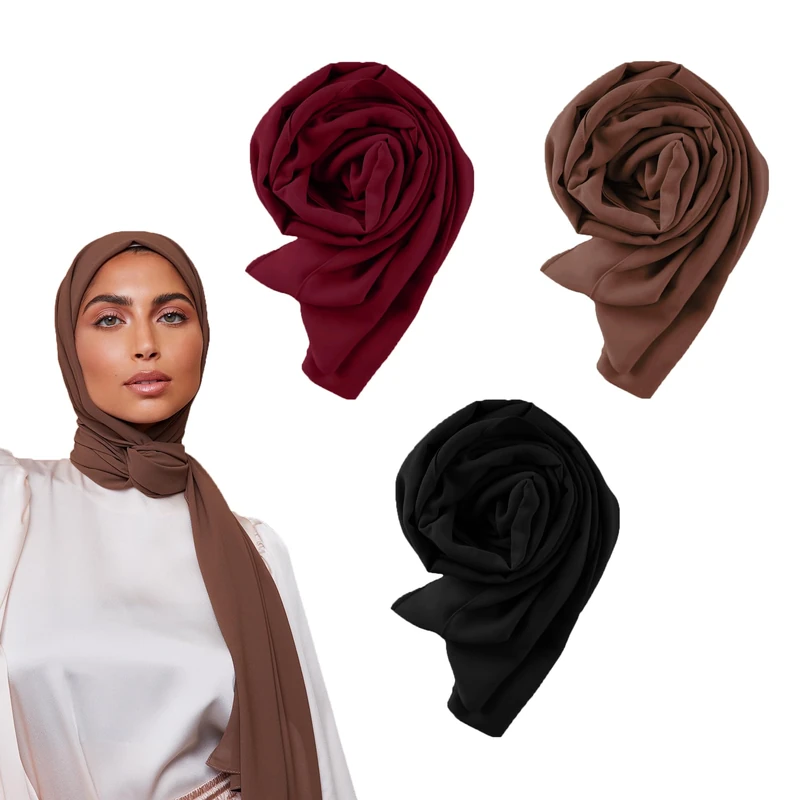 Voile Chic 3PCs Premium Chiffon Hijabs Scarf for Women - Wrap Head Scarf (Non-Slip)