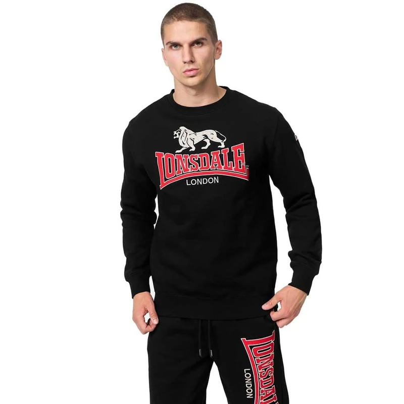 Lonsdale Men's avalwins Sweatshirt, Black/Red/Grey, M