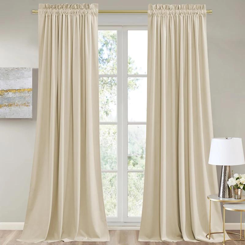 StangH Beige Velvet Curtains for Living Room - 108 inches Long Decorative Window Curtains Heavy Duty Room Darkneing Drapes for Nursery Bedroom/Loft, W52 x L108, 2 Panels