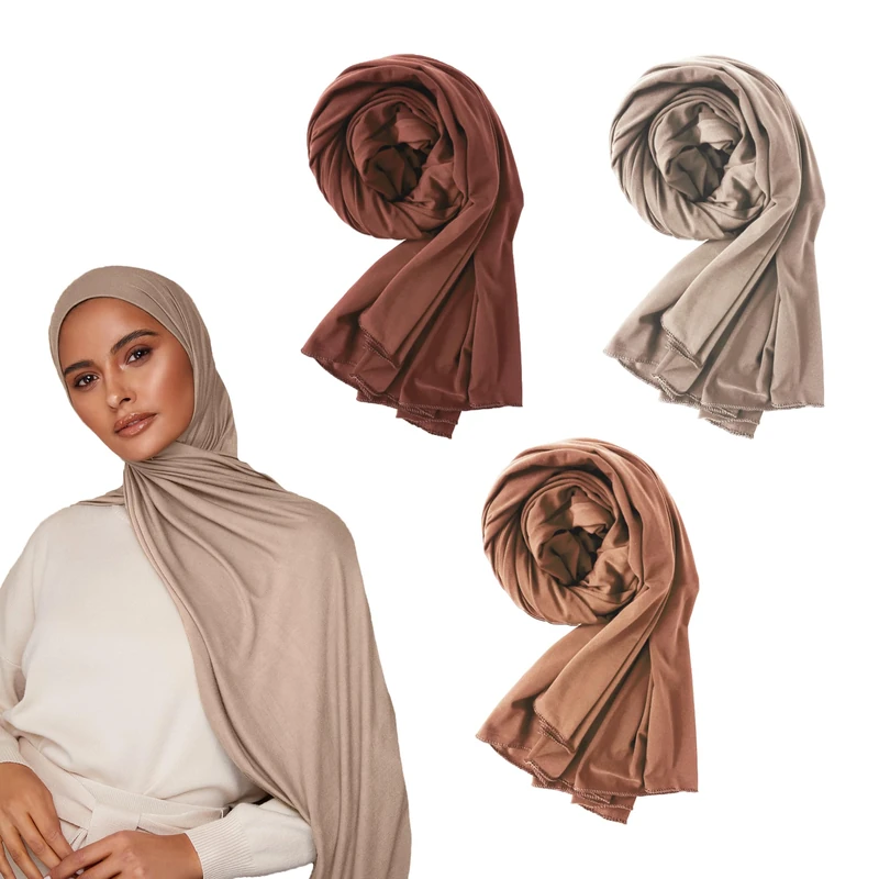 Voile Chic 3PCs Premium Jersey Hijabs Scarf for Women - Islamic Head Scarf Wrap Hijabs