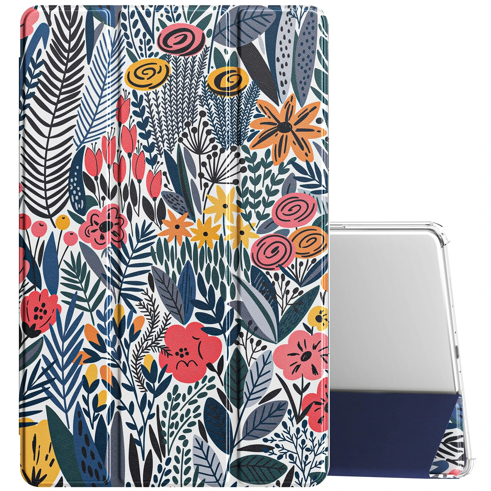 MoKo Case Fits Amazon Fire Max 11 Tablet (13th Gen, 2023 Release) 11" - Slim PU Leather Trifold Stand Cover for Kindle Fire 11 Tablet Frosted Hard Back Shell with Auto Wake/Sleep, Blue Leaf Flower