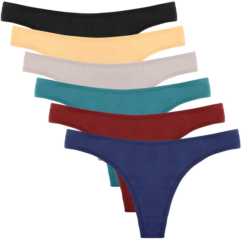 DRESHOW 6 Pack Women's Thongs Cotton Breathable Panties Bikini Underwear
