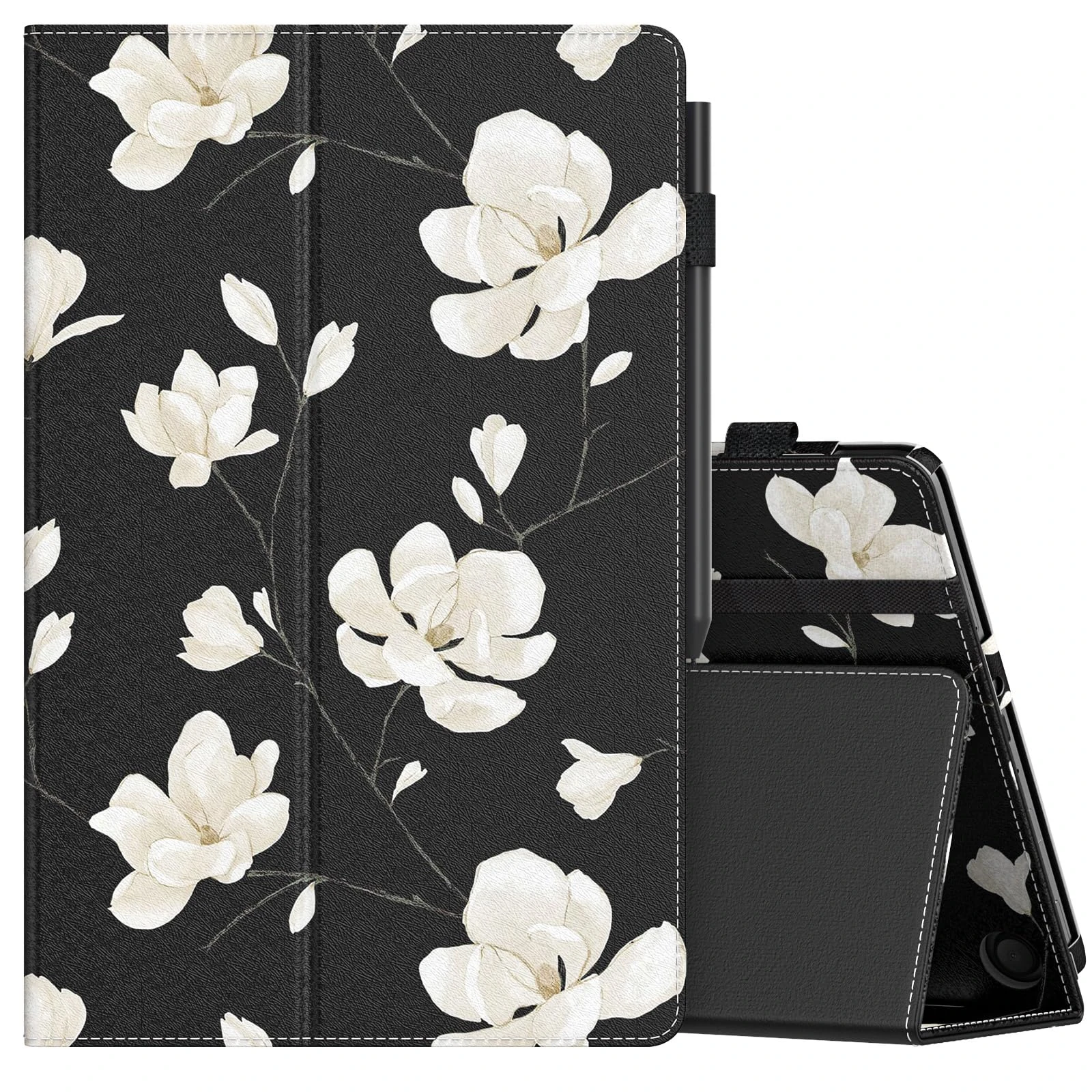 MoKo Case for Amazon Fire Max 11 Tablet (13th Generation, 2023 Release) 11" - Slim Folding Stand Cover Case for Kindle Fire 11 Tablet with Auto Wake/Sleep, Black & White Magnolia