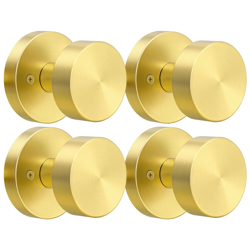naubea 4 Pack Brushed Gold Dummy Door Knobs Interior Satin Brass Dummy Door Knobs for Closet, Heavy Duty Modern Round Door Handle