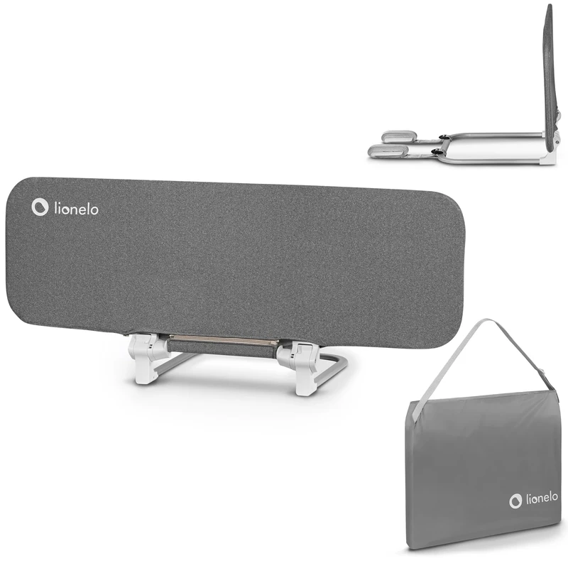 lionelo Portable & foldable bed rail LORA 105 x 45 cm toddler bed rail with Tilt adjustment up to 180°, Foldable to compact size, bag and straps included, StandSafe locking mechanism prevents falling