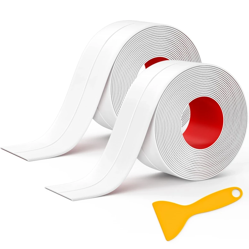 Mokani Bath Sealant Strip, 2 Rolls Bathroom Sealant Tape, Self Adhesive Caulk Strip, Waterproof Sealing Tape for Kitchen, Sink, Bathtub, Toilet, Shower, Wall Corner with Sealing Tool, White (11FT)