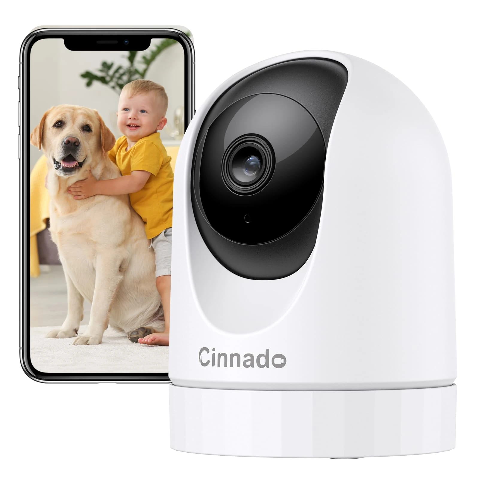 Cinnado WiFi Security Camera Indoor - 2K Pet Dog Cameras House Security with APP for Baby Monitor Home CCTV Wireless 360°, Motion Tracking, Smart Siren, IR Night Vision, D1