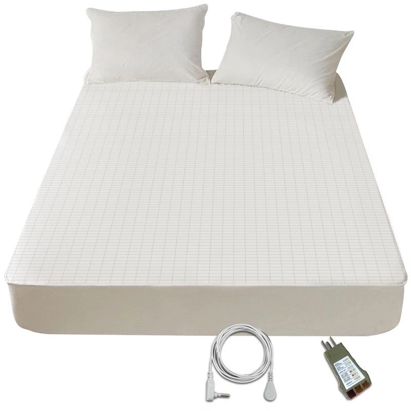 Grounding Sheet, Grounding Fitted Sheet Queen with Grounding Cord, Extra Deep Queen Size Conductive Silver Fiber Grounding Mat, Benefit for Better Sleep (White, Queen - 60"x80"x15")