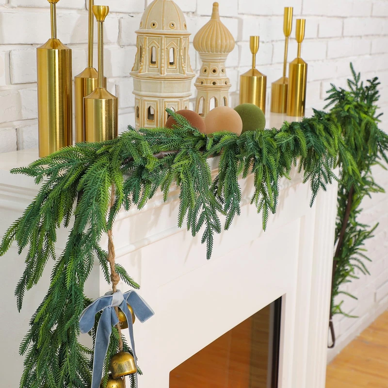 Jutom 1 Pcs Christmas Garlands Norfolk Pine Garland Artificial Faux Greenery Garland for Holiday Indoor Mantle Decor (6 Feet) - Image 1