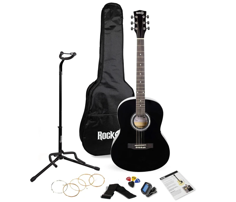 RockJam Acoustic Guitar Kit with Stand, Gig Bag, Tuner, Picks, Plectrum Holder, Spare Strings & Lessons