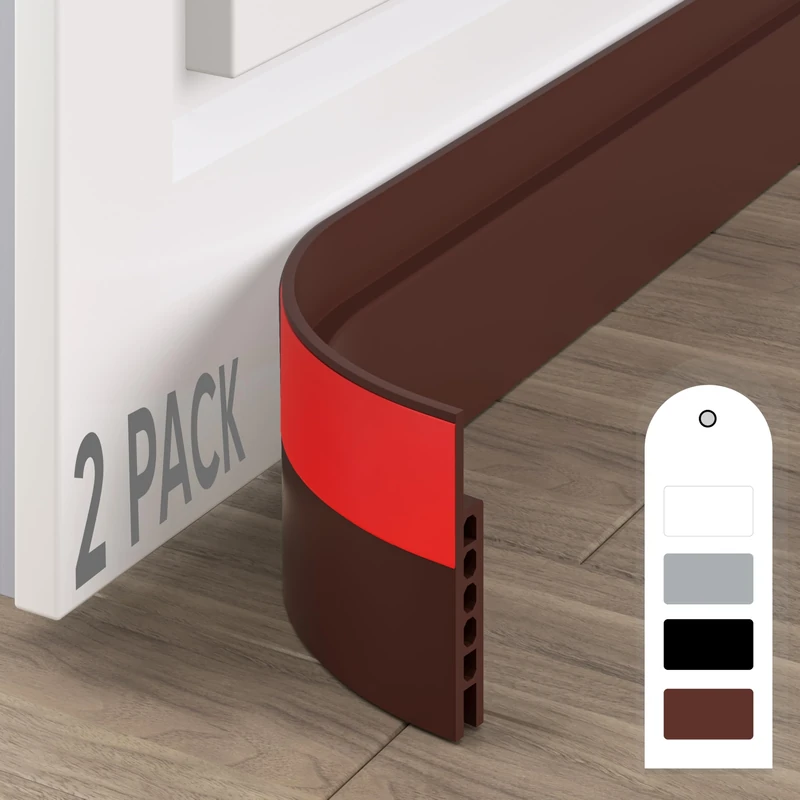 HIZHI Door Draught Excluder,Set of 2 PCS Door Bottom Seal Strip Draught Excluder Stopper for Doors,Strong Self Adhesive Door Stopper Soundproof/Windproof Door Seal Strip Draft Excluder-Brown