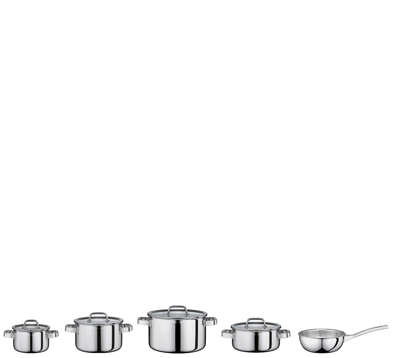 Spring FINESSE2+ Pot Set, 5 Pieces, Multilayer Stainless Steel Pots with Lid, Oven-Safe, Indoor Scale, Cooking Pot Diameter 16, 20, 24 cm, Stewing Pan Diameter 20 cm, Sauté Pan Diameter 16 cm