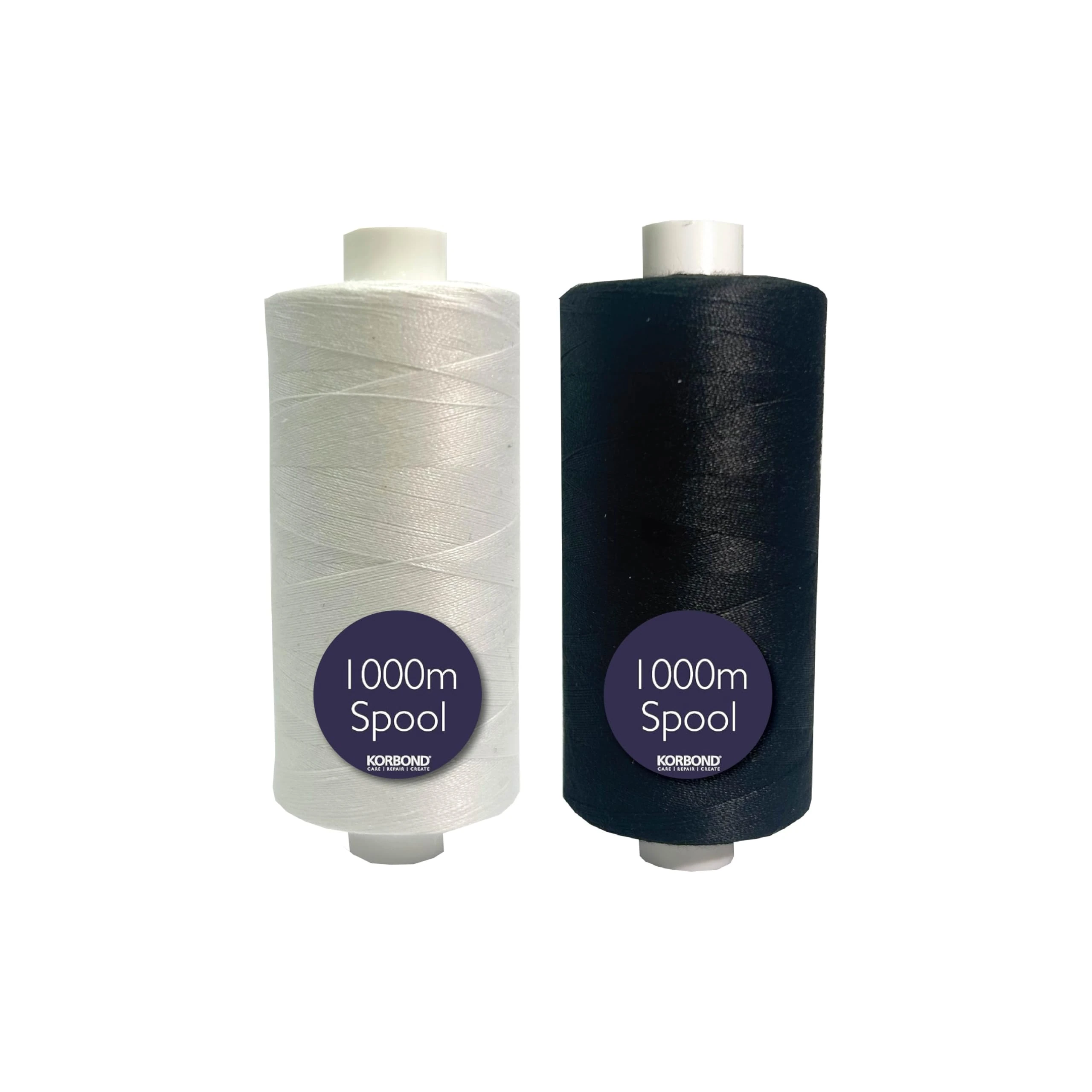 Korbond 1000m Polyester Sewing Thread - Hand and Machine Sewing Thread (Black & White)