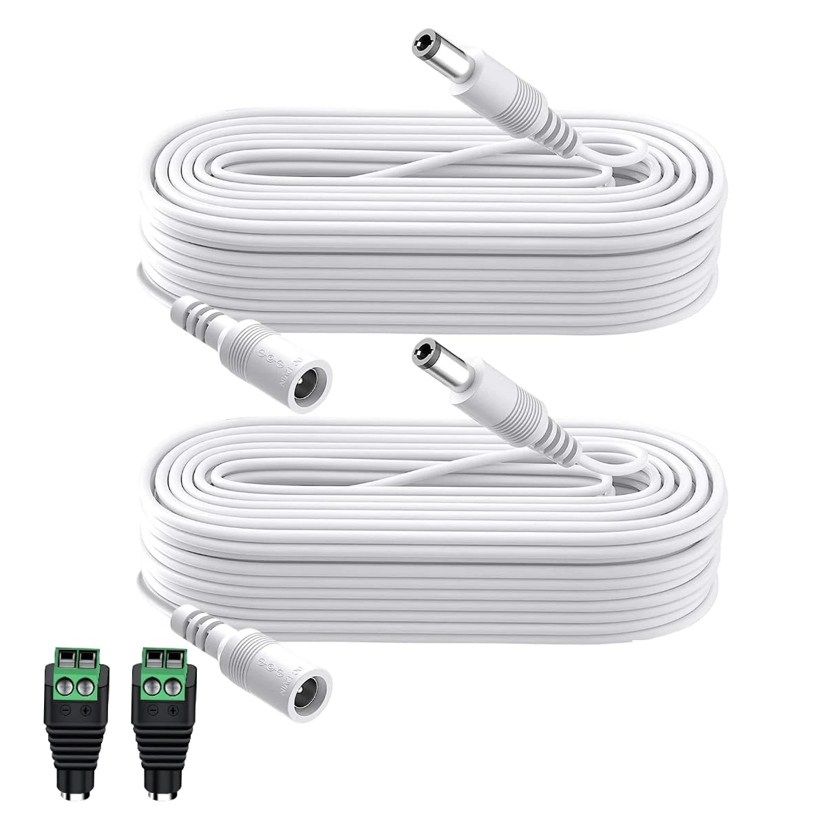 Lonnky 3 Meter 5.5 x 2.1 mm DC Extension Cable With Female 12V DC Power Jack For LED Light Strips, CCTV, Security Camera - 2 Pack White
