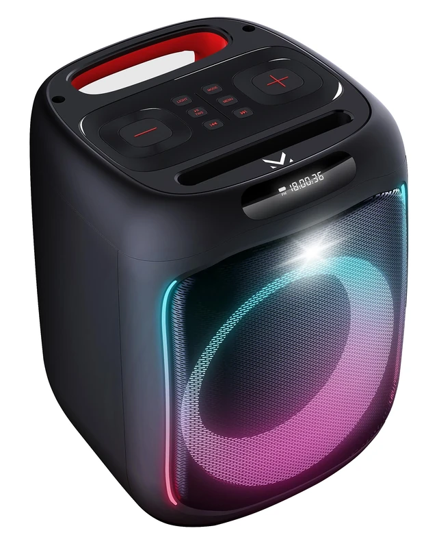 MAJESTIC FIRE 12 - Bluetooth Speaker, Multicolour LED Lights, USB/MicroSD/AUX-IN/MIC, Wired Microphone Included, Rechargeable Battery, TWS, Carry Handle