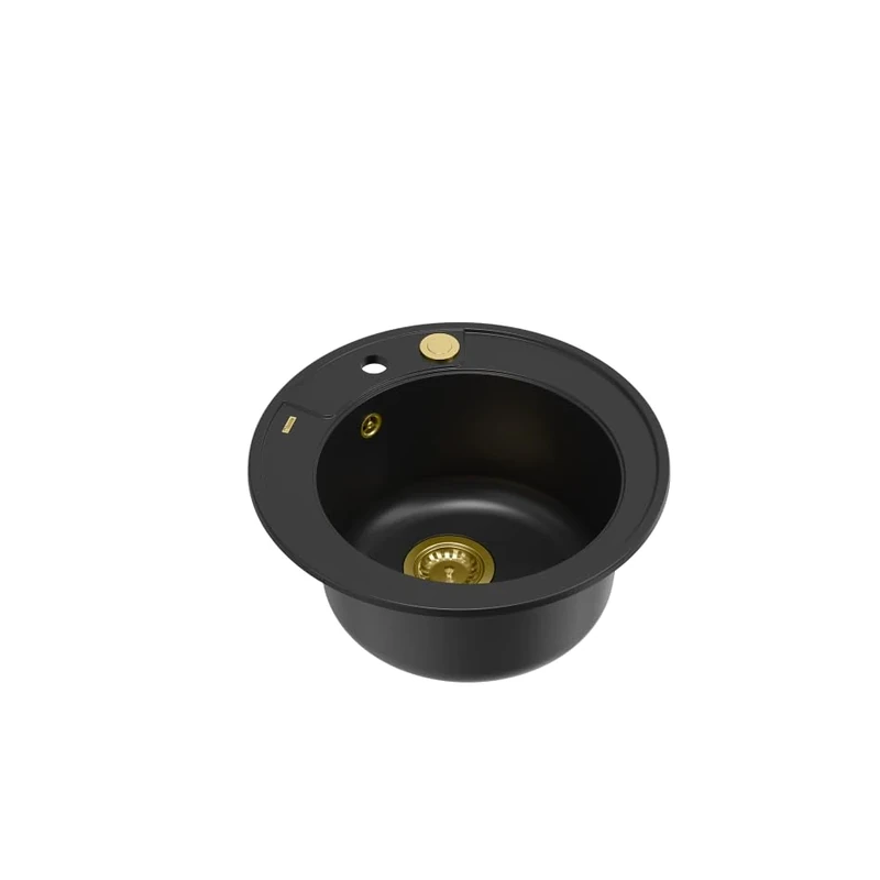 Quadron Morgan 210 Kitchen Sink, 1-Chamber Basin, Dimensions: Diameter 51 cm, Base Cabinet from 45 cm (Pure Carbon + Gold PVD)
