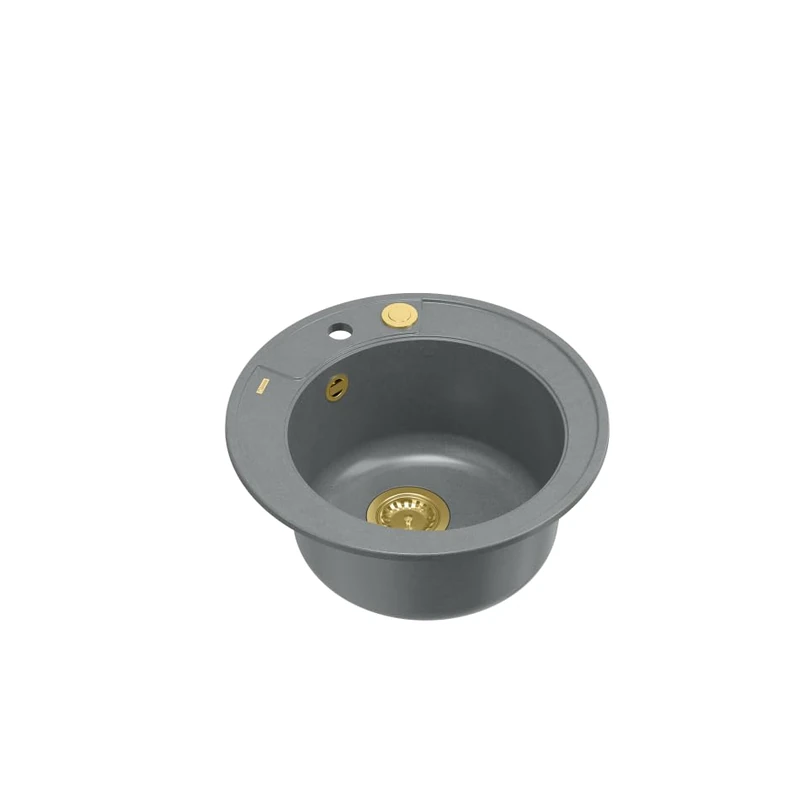Quadron Morgan 210 Kitchen Sink, 1-Chamber Basin, Dimensions: Diameter 51 cm, Base Cabinet from 45 cm (Grey + Gold PVD) - Image 1